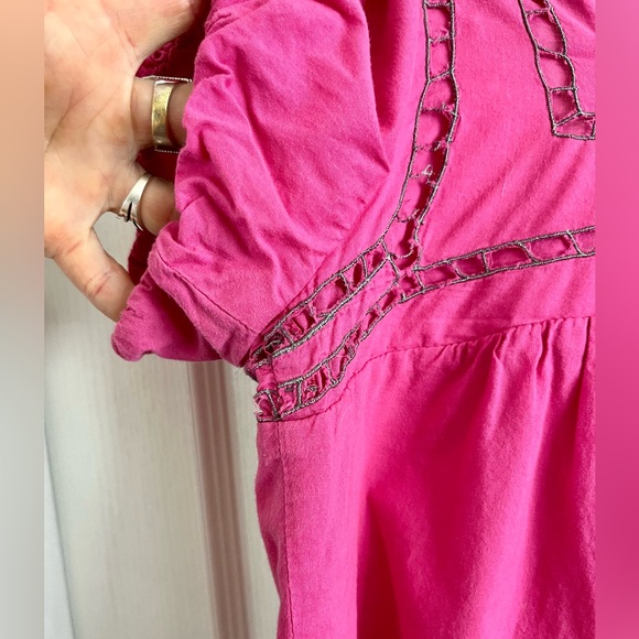 Hazel Vintage Bright Pink & Gray Embroidered Peasant blouse Extra Small XS GUC - Picture 11 of 16